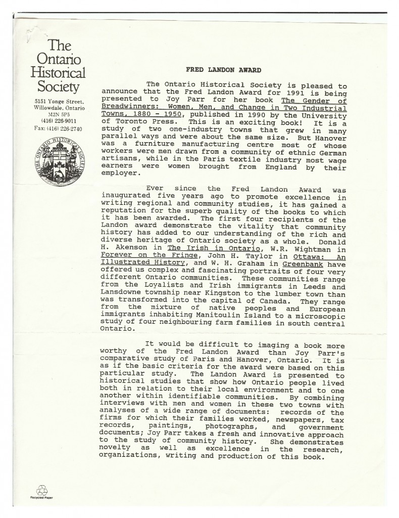 Fred Landon Award, 1990 Page 1